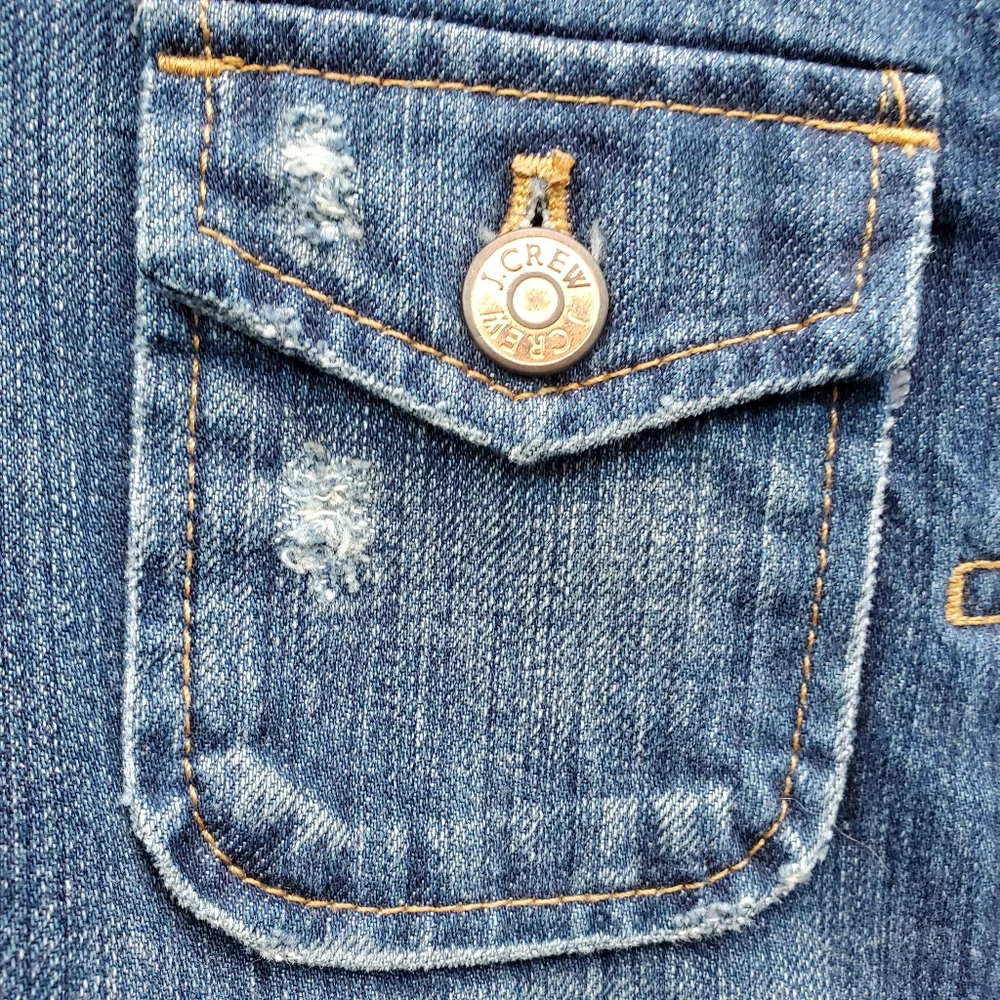 J Crew Distressed Jean Jacket Denim Medium Wash Blue XS Trucker - Picture 5 of 10